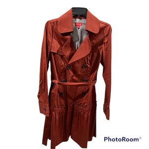 Beautiful Elle Light Weight Red Ginger Ruffled, Belted Trench Coat, size,XS